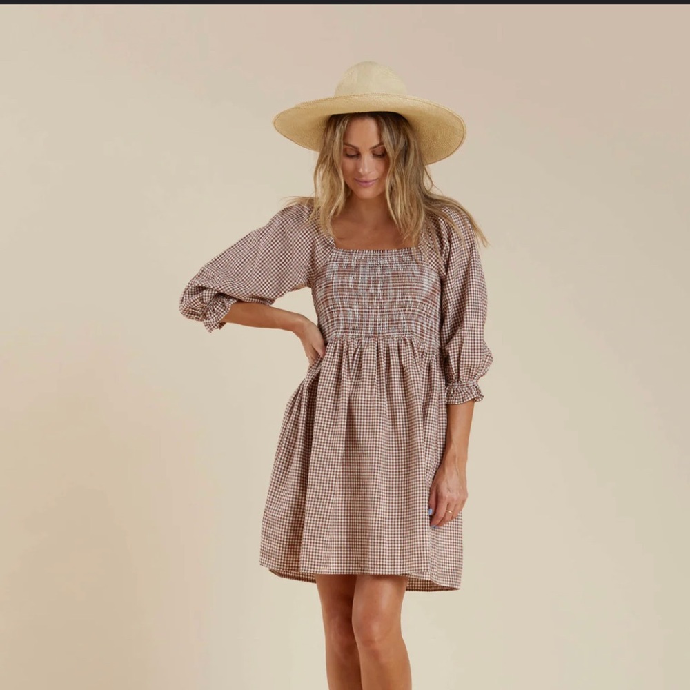 Rylee + Cru Gianna Redwood Gingham dress NWT